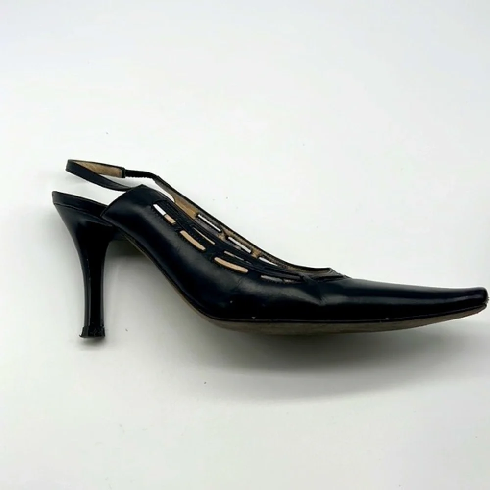 Jimmy Choo - Black Soft Leather Sling Back Cutout Square Toe Heels Size 36.5